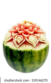 Watermelon Thai Fruit Carving Isolated On White