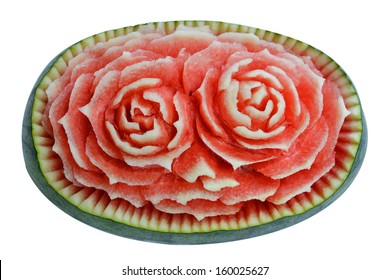 Watermelon Thai Fruit Carving Isolated On White