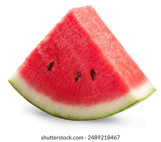 Watermelon triangle slice with seeds isolated on white background. Clipping path.