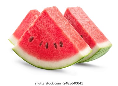 Watermelon triangle slices with seeds isolated on white background. Clipping path.