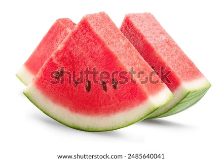 Watermelon triangle slices with seeds isolated on white background. Clipping path.