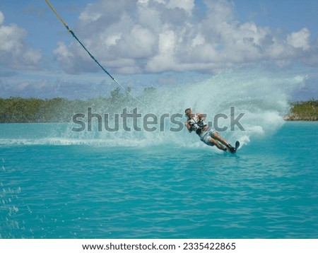 Waterskiing on monoski in beautiful waters in Antigua Stock photo © 