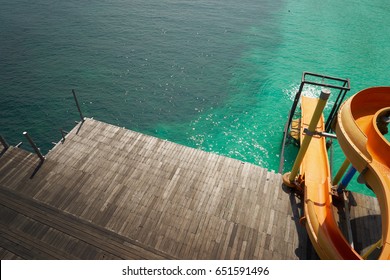 Waterslide On The Beach With White Sandy And Crystal Water Seen From Above. Rawa Island ,Malaysia .