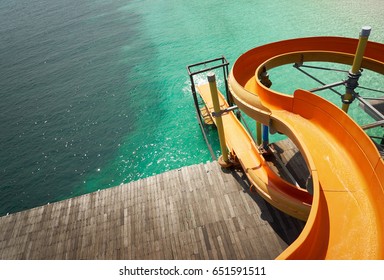 Waterslide On The Beach With White Sandy And Crystal Water Seen From Above. Rawa Island ,Malaysia .