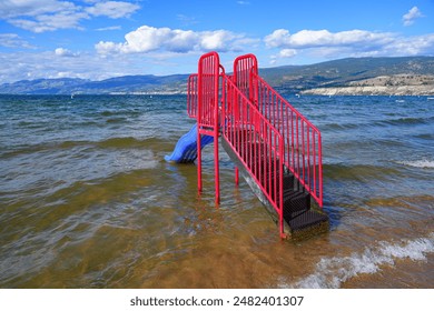 Waterslide on Okanagan Beach in Penticton, a lakeside city of the Okanagan Valley nicknamed "Peach City" in British Columbia, Canada