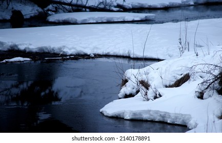 Water,Snow,Ice Valley River In Edmonton      