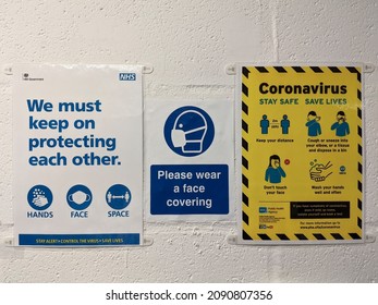 Watford, UK 12.12.2021. Signs For Covid Safety Meaures In The Work Place 