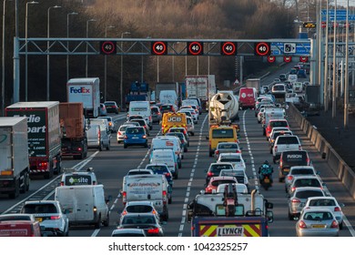 WATFORD, UK - MARCH 08, 2018: Evening Traffic Jam On British Motorway M1