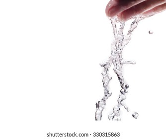 Wather Splash Isolated On White And Hand