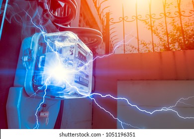 Watt Hour Meter With Electricity Short Circuit Danger Of Overuse Power In Household
