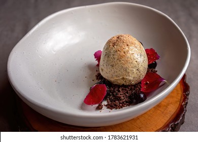 Wattle Seed Icecream With Chocolate Crumb And Illawarra Plum Bush Food Fine Dining Restaurant Dessert