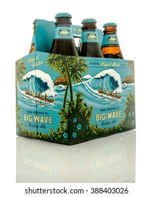 Waupun, WI - 9 March 2016: Six Pack Of Big Wave Beer From The Kona Brewing Company