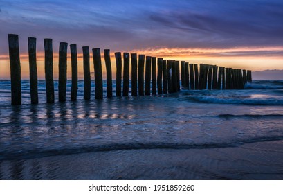 Wave Breakers On The Channel Coast Near Calais.