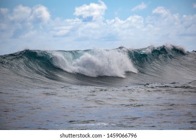 Wave Builds Up And Rolls View To Wave Tunnel
