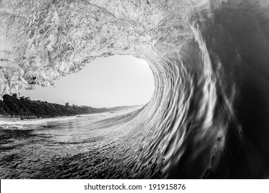 Wave Crashing Inside Out Black White Ocean wave swimming surfing hollow crashing water inside out black and white contrasted view of natures beauty