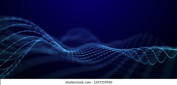 Wave of dots and weave lines. Abstract background. Network connection structure.