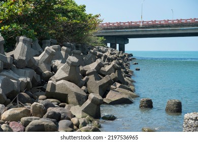 Wave Elimination Block Place In The Sea Beside The Sea Bridge