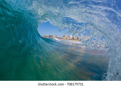 Wave Swimming Inside Tube Durban
Ocean Wave Power Surfing Surfer Swimming View Inside Out Hollow Crashing Tube Along Durban Beachfront.