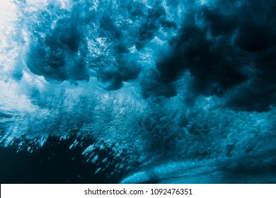 Wave Underwater. Blue Sea In Underwater