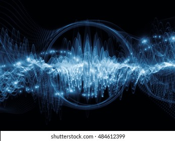 Wave Visualization series. Backdrop of sine oscillations and lights on the subject of signal and sound processing, modern technology, education and science