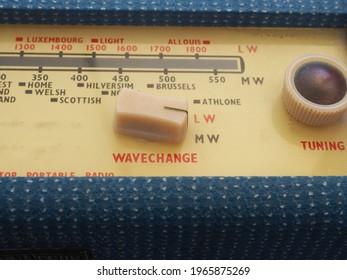 Wavechange Switch And Tuning Knob And Dial On A Retro Radio From The 1950's.