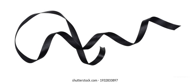 Waved Black Silk Ribbon Isolated On White Background