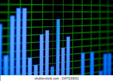 Waveforms and spectograms on computer screen in details. Colorful geomteric game and modern digital technologies concept