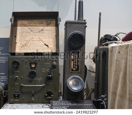 Wavemeter Class D No. 1 MK.2 and American Army Radio Transmitter BC-611-B. The SCR-536 self-contained two-way radio or “handie talkie” widely used in the Army.