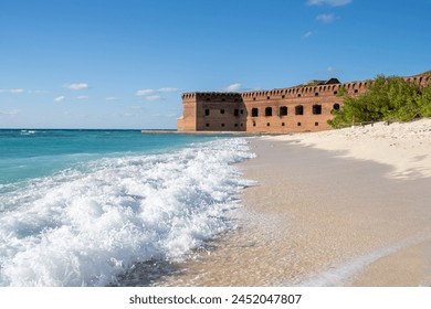 Waves and beach surf outside Fort Jefferson on Dry Tortugas National Park.