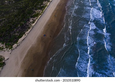 Waves , Beaches,  And Sand Dunes On South Padre Island Beach , Texas , USA  Aerial Drone View Above Gorgeous South Texas Beach Vacation Destination