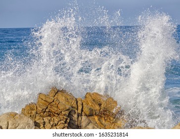 Waves Crash On The California Coastline, Monterey County, CA.