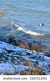 Waves Crashing Against Lake Ontario Shoreline During Winter