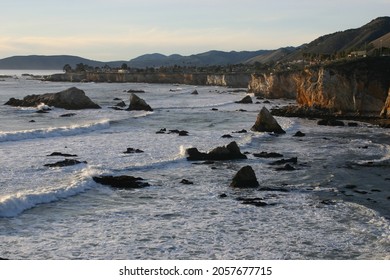 Waves Crashing on a California Rocky Beach as Seen from a Sea Cliff on the Pacific Coast Highway 1