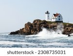 Waves crashing on Ogunquit lighthouse