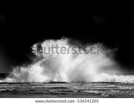 Waves crashing over rocks at Coledale