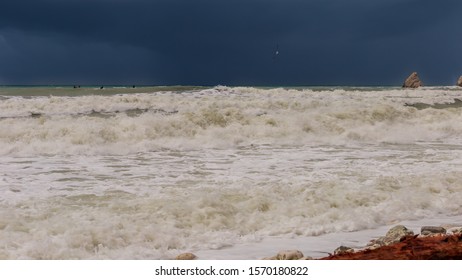 Waves During A Sirocco Storm In Autumn In Portonovo Bay