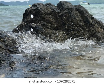 Waves hit rocks