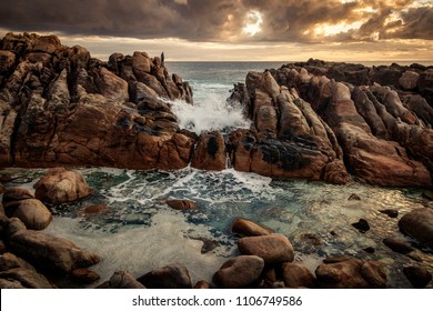 Waves Hit The Western Australian Rocks At Injidup Natural Spa