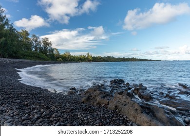 Waves On The Black Rock Shore In Hana, Maui