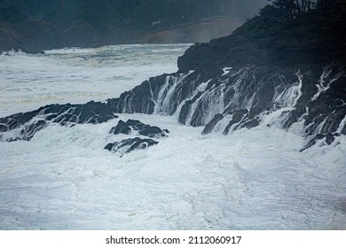 Waves On The Oregon Coast Near Depoe Bay During A Winter Storm