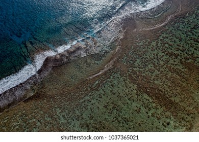 Waves On Reef Of Rarotonga Polynesia Cook Islands Aerial Landscape