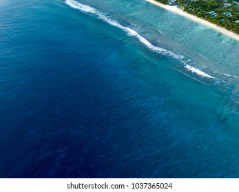 Waves On Reef Of Rarotonga Polynesia Cook Islands Aerial Landscape