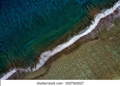 Waves On Reef Of Rarotonga Polynesia Cook Islands Aerial Landscape