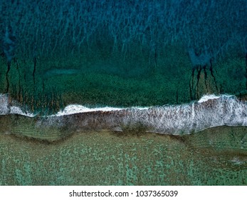 Waves On Reef Of Rarotonga Polynesia Cook Islands Aerial Landscape