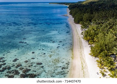 Waves On Reef Of Rarotonga Polynesia Cook Islands Aerial Landscape