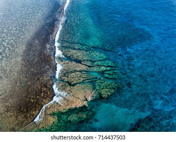 Waves On Reef Of Rarotonga Polynesia Cook Islands Aerial Landscape