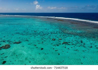 Waves On Reef Of Rarotonga Polynesia Cook Islands Aerial Landscape