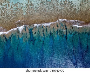 Waves On Reef Of Rarotonga Polynesia Cook Islands Aerial Landscape