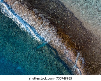 Waves On Reef Of Rarotonga Polynesia Cook Islands Aerial Landscape