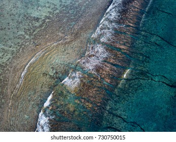 Waves On Reef Of Rarotonga Polynesia Cook Islands Aerial Landscape